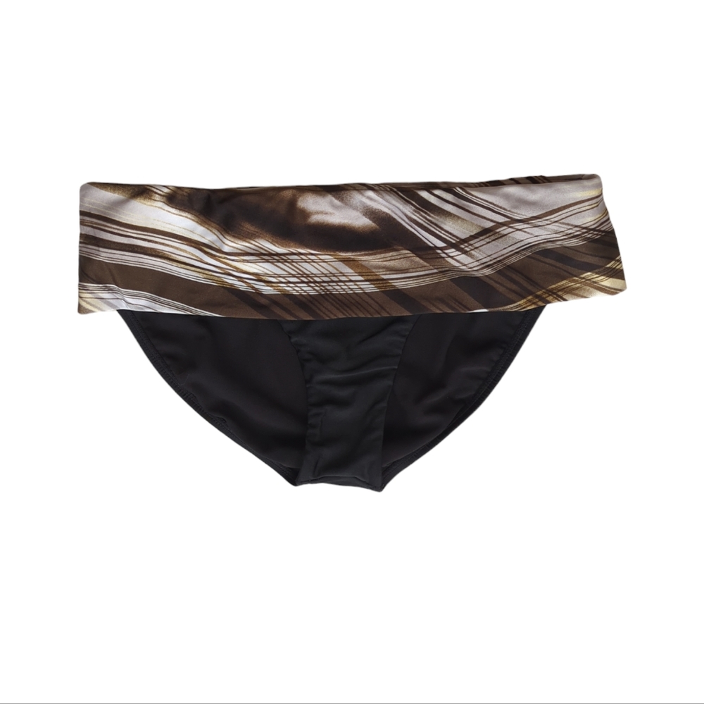Gossip Collection Stretch Bikini Fold Over Swim Bottom MEDIUM Black Multicolor